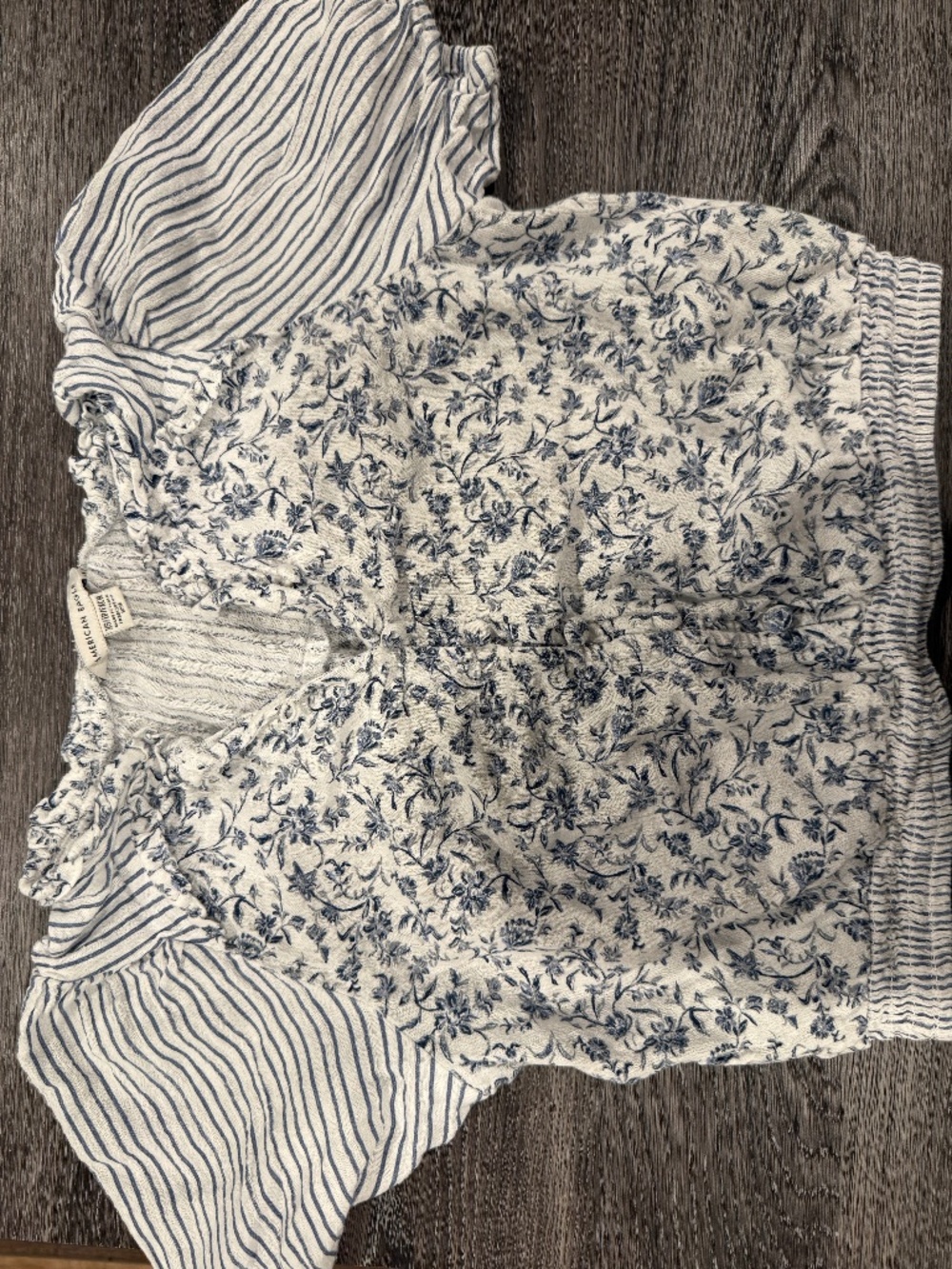 American Eagle floral & stripe puff sleeve crop blouse - XS
